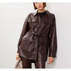 Marissa Web Brown Faux Leather Jacket SIZE 6 Shacket Tie Waist Designer $435